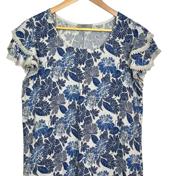 Luisa Perla x Anthropologie Size Small Lace Trimmed Linen Blend Shift Dress - Picture 2 of 7